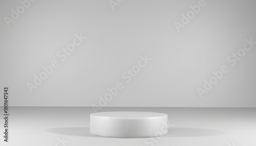 Round white 3D podium with curved line. Abstract geometric minimalist composition. For product mockup, fashion show stage and display stand.
