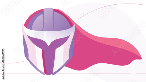 Minimalist superhero helmet and cape icon with a vibrant gradient background perfect for branding and digital applications