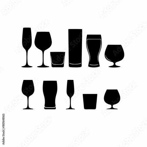 vector silhouettes
 various shapes of drinking glasses with a white background