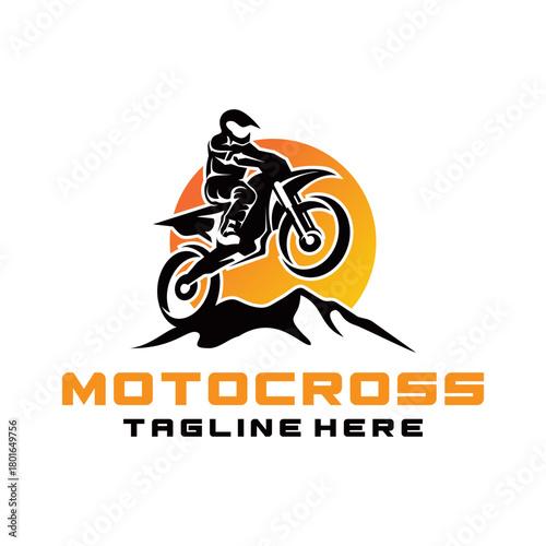 Motocross race, rider on motorbike, illustration logo vector isolated. 