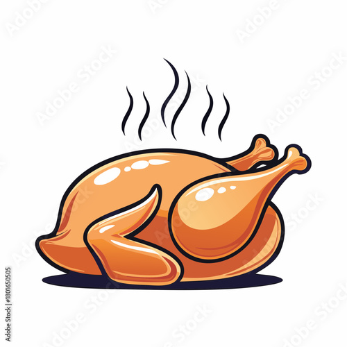 Steaming hot whole roasted chicken illustration. Delicious poultry meal graphic, perfect for dinner and food concepts.