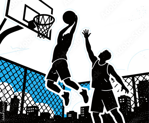 Dynamic Basketball Players in Urban Street Style Illustration
