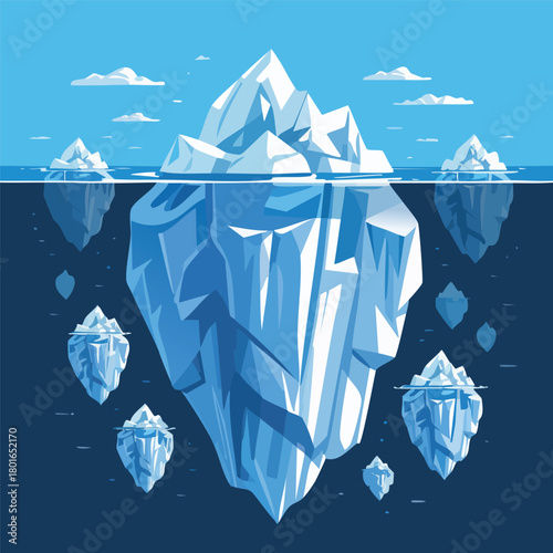 Iceberg Illustration Above and Below the Surface, Symbolic of Hidden Depths and Complexity