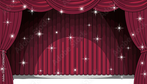 Elegant red theater curtains with sparkling lights