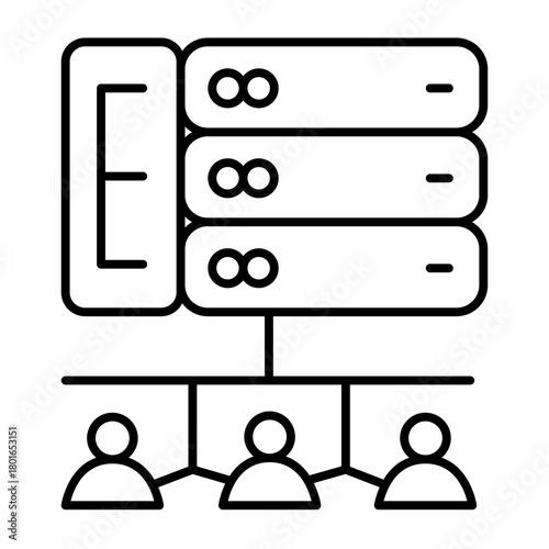 Users with access granted to server thin line icon, data hoarding concept. Vector graphics. Hosting storage, array sign on white background, style icon mobile or web design.