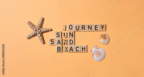 Wooden crossword puzzle with beach theme