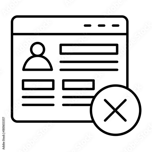 Website with user ban thin line icon, data hoarding concept. Vector graphics. User personal data forbidden, safety sign on white background, style icon mobile or web design.