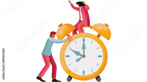 Two diverse coworkers collaborating to overcome a large obstacle together symbolizing teamwork and mutual support in a professional environment