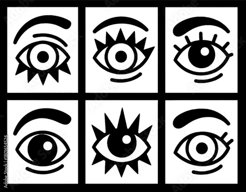 Set of Stylized Eye Icons in Bold Line Art Design