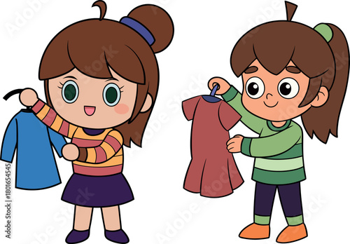 kids donating clothes cartoon, charity children vector, helping hand artwork, care for others illustration, community help design, donation drive clipart, social service kids art, empathy education ar