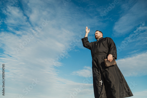 Behang Monk Doing A Blessing Under The Celestial Sky