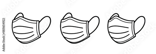 Three white surgical masks with elastic ear loops