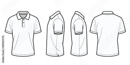 White polo shirt template with collar and short sleeves