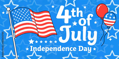 4th of July celebration illustration, patriotic theme with flag and balloons