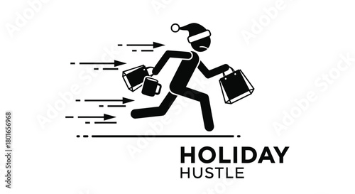 Holiday shopper dashes for deals with festive spirit and shopping bags