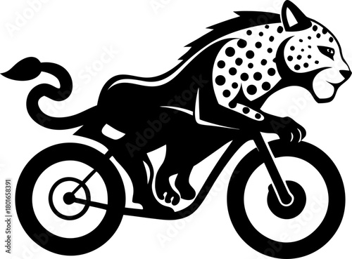  Cheetah racing a motorbike. silhouette vector icon , black and white , white background
