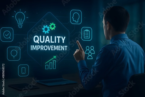 Professional analyzing icons for continuous quality improvement and outcomes