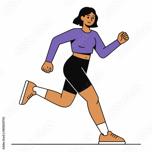 Female runner in athletic wear, minimal flat style illustration on white