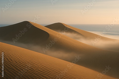 Fototapeta Naklejka Na Ścianę i Meble -  Wind shaped sand dunes at sunset