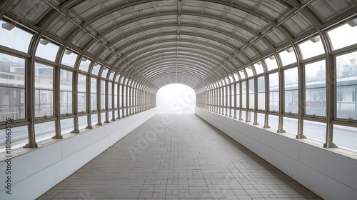 The End of the Tunnel A Grayscale View of a Covered Walkway