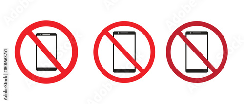Vector Shape Graphic Design Illustration Element Icon Set with No Mobile Phone Prohibited Symbols, Isolated Red Warning Restriction Sign Collection for Business and Safety Use.