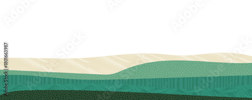 Abstract agricultural field landscape banner background. Nature, ecology, organic, environment vector illustration. Web banner or template of clean green environment. Countryside with colorful texture