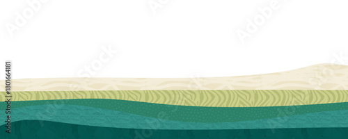 Agriculture farm green banner. Organic abstract field background. Wavy green lines, advertising backdrop, web header. Ecology wallpaper. Striped textured pattern. Panoramic meadow view, abstract hill