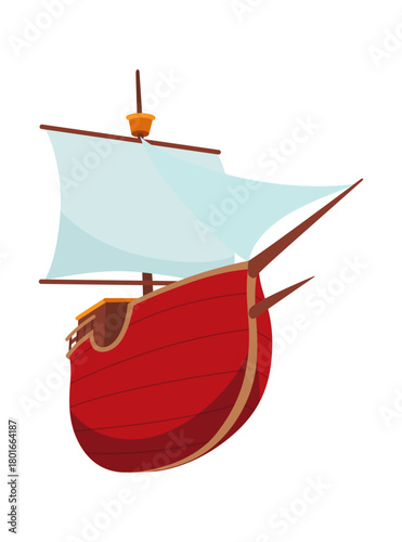 Yachts, sailboat or sailing ship. Cruise travel company icon design. Stylized cartoon pirate ship. Vector old vessels