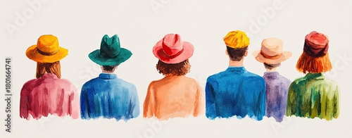 Colorful Watercolor Illustration of Diverse People