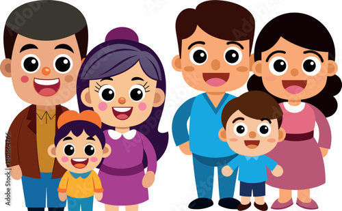 family illustration, happy family clipart, parents and kids vector, cute cartoon family, mom and dad clipart, happy home illustration, family characters vector, cute children artwork, parenting design
