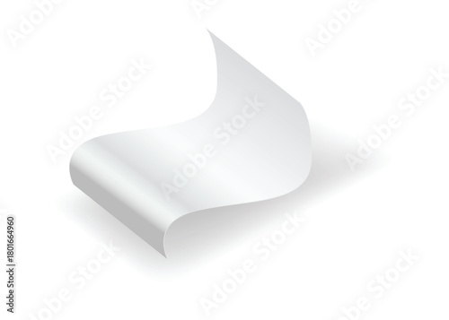 Blank payment check and receipts with shadow. Curved financial paper, purchase invoice. Buying, bill or calculate pay. Receipt the seller form