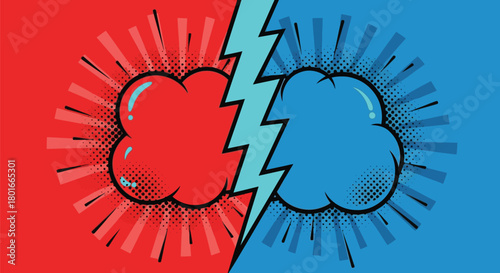 Dynamic red versus blue comic book explosion background showdown