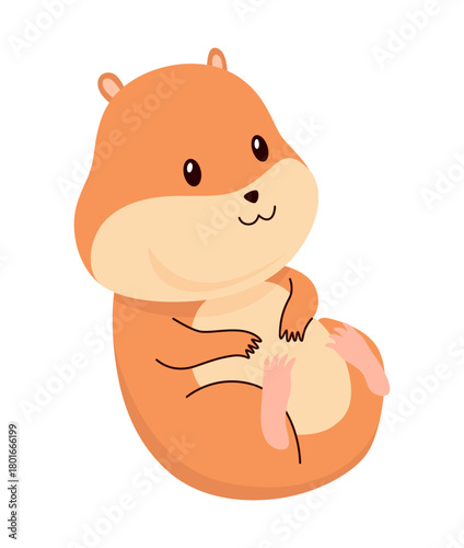 Cartoon hamster. Fluffy domestic pet, funny rodent. Happy home rodent animal. Vector illustration isolated on white background