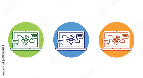 Modern laptops displaying vibrant technology network connections online