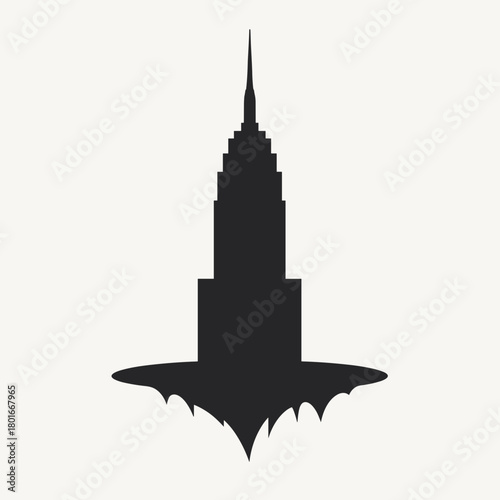 Silhouette building on white background with unusual shape. Silhouette building blends with fictional animal in creative way, showing imagination.