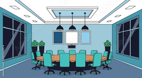 Modern conference room interior for business meetings and presentations
