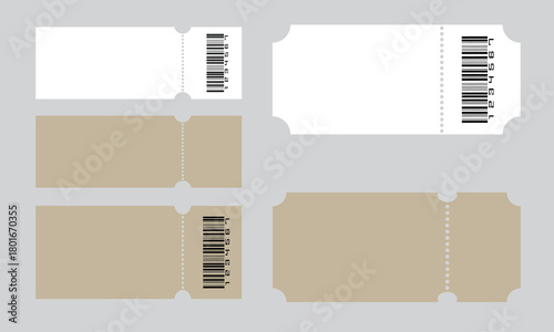 Vector Graphic Ticket Template Illustration with Blank Coupon Pass Designs, Barcode Stub Symbols, Isolated Set Collection for Business Signs and Event Layouts