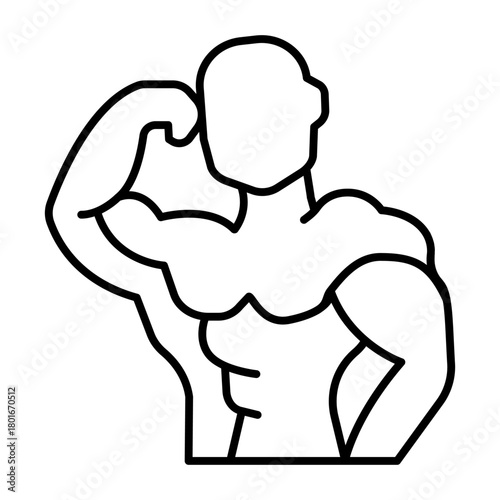 Muscular body of man thin line icon, body building concept. Vector graphics. Bodybuilder man muscles sign on white background, style icon mobile or web design.