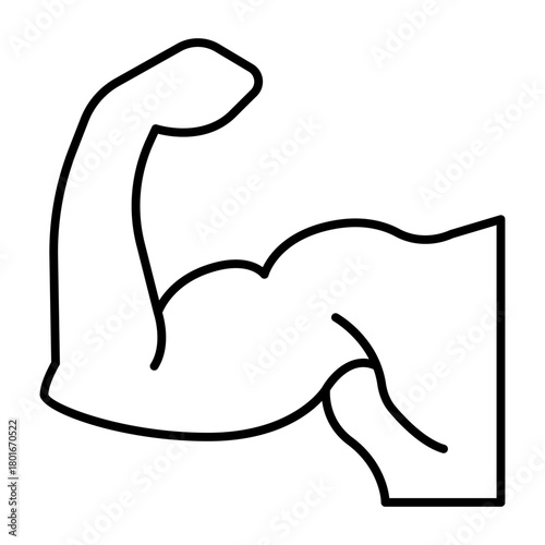 Muscular man arm thin line icon, body builder concept. Vector graphics. Arm muscles of bodybuilder athlete sign on white background, style icon mobile or web design.