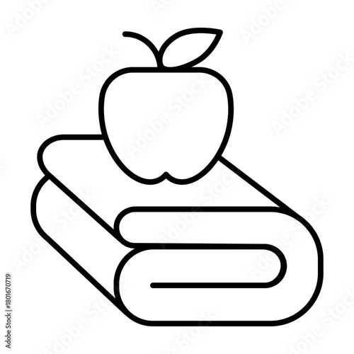 Towel and apple thin line icon, body building concept. Vector graphics. Apple fruit with fresh towel, sport training sign on white background, style icon mobile or web design.