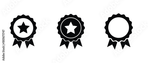 Award Badge Icon Set, Vector Shape Graphic Design Illustration Symbol Element, Isolated Collection of Business Signs, Achievement Ribbon Medal Icons