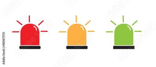 Emergency alarm light vector set, graphic design illustration of warning icons, alert symbols, caution elements, isolated collection for business signs.