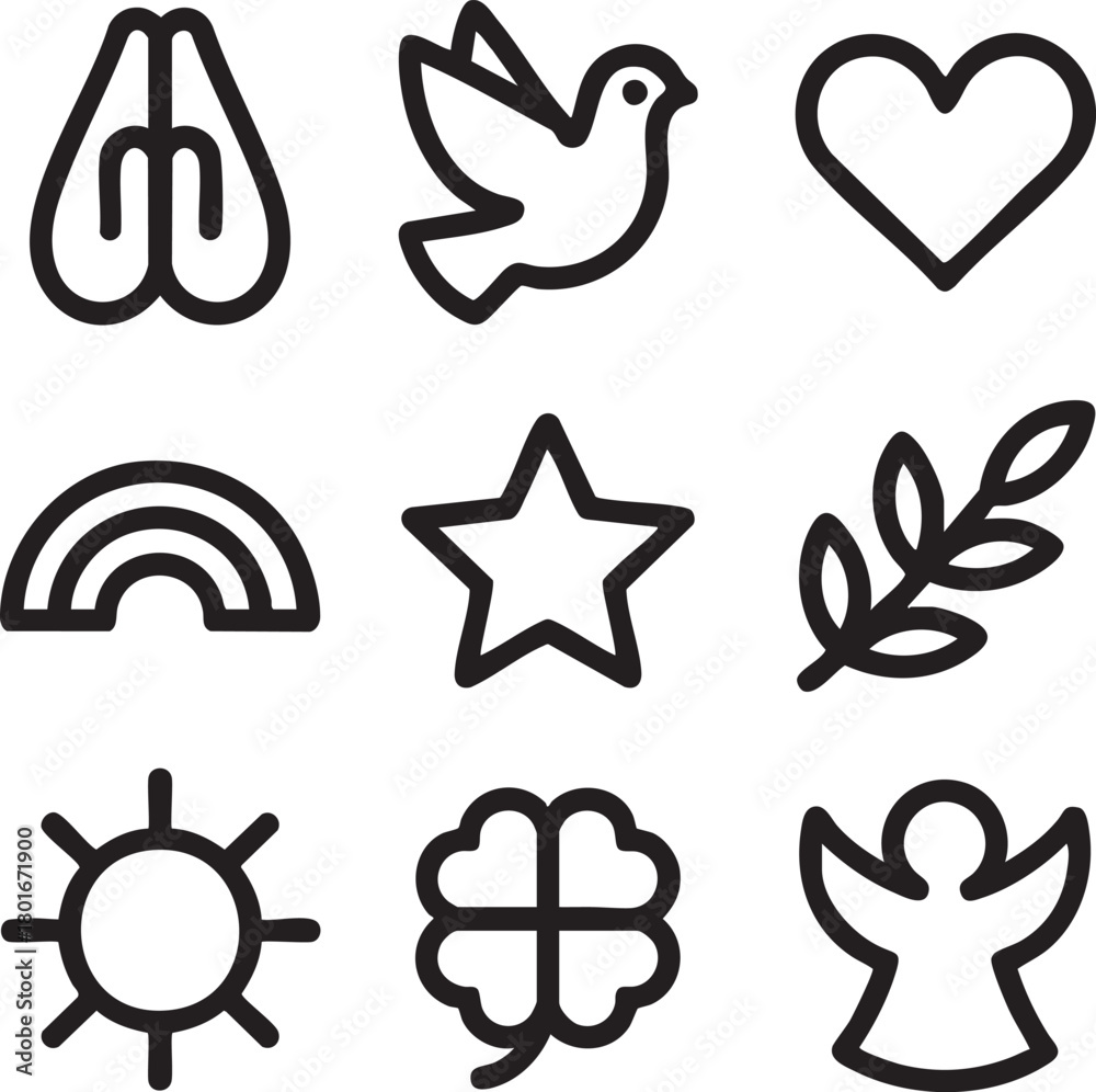 Fototapeta premium Set of nine black outline icons on white background 1