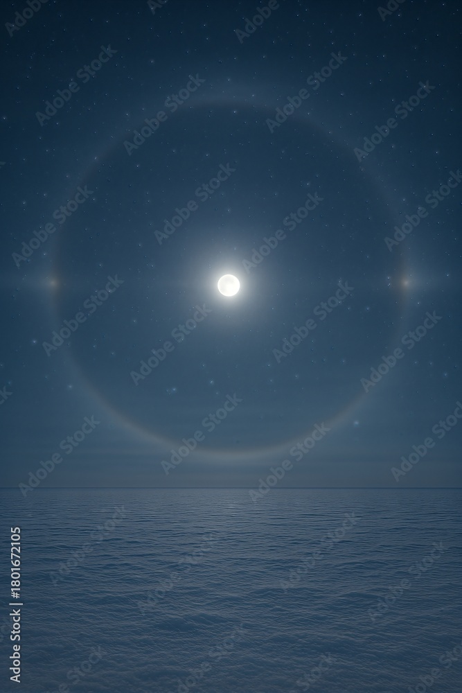 Naklejka premium Lunar halo ring encircling soft stars