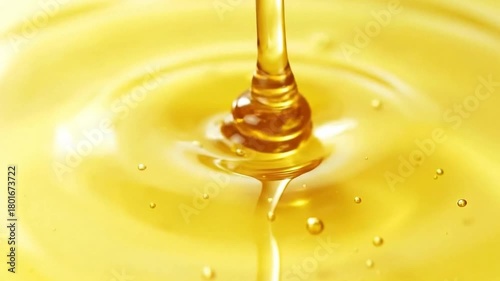 Close-up of pouring golden beauty serum or oil. Loopable video for beauty and skincare concepts.