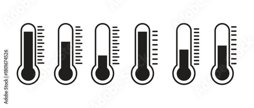 Vector thermometer icon set in simple black shape design, isolated graphic illustration collection for temperature, climate, weather, heat, cold and measurement signs