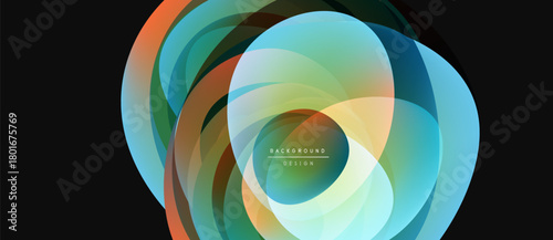 Abstract colorful layers create dynamic circular design. Gradient hues blend, forming modern background element. Smooth transitions, vibrant visuals.