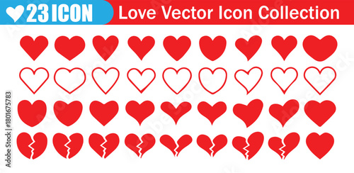 Red vector heart love icon. Solid, Outline, and Broken Heart Icons. Vector illustration 