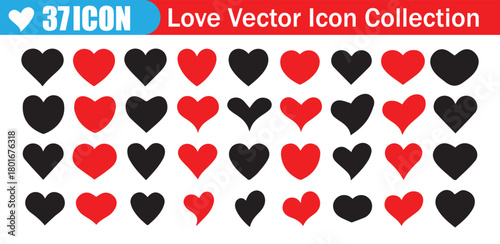 Red heart icons set vector. Minimal Love Symbols Pack. Red and Black Heart Icons