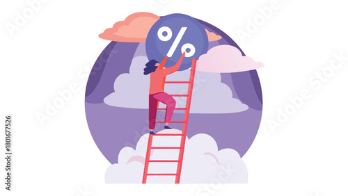 Dramatic digital artwork of a person ascending a ladder symbolizing progress ambition and overcoming challenges suitable for banners and advertisements